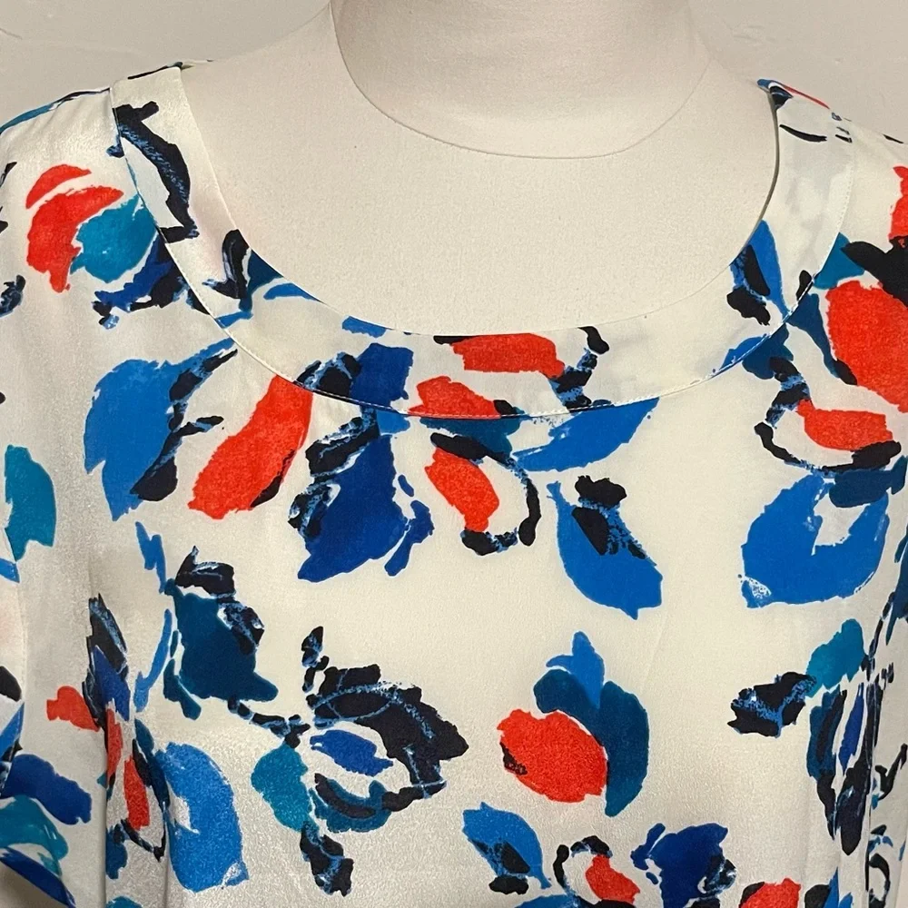 J. Crew Floral Print Sleeveless Blouse - Blue and Red - Picture 2 of 7